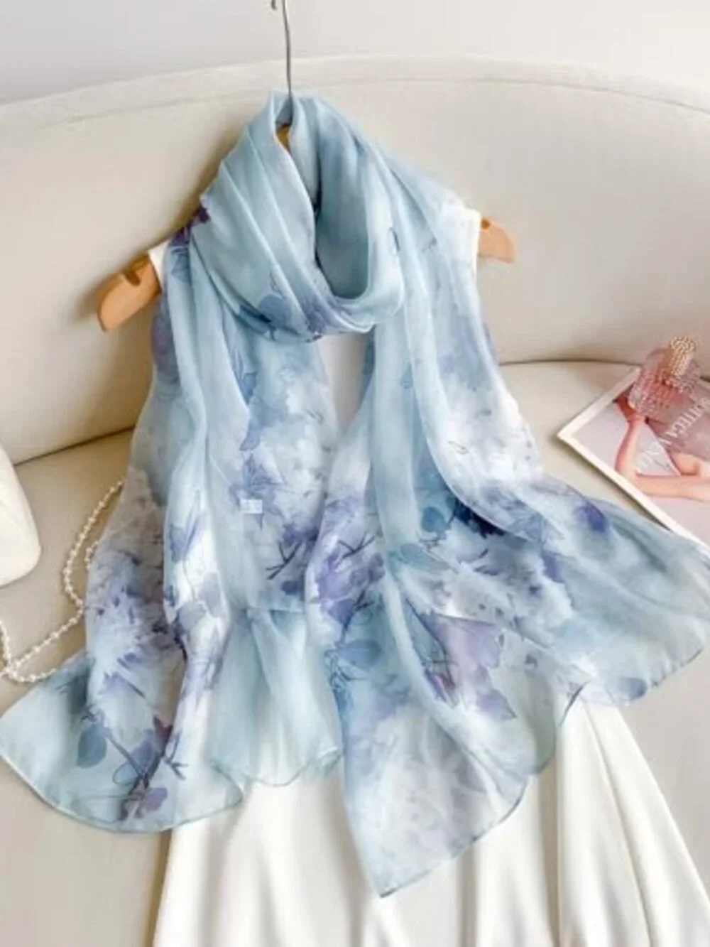 Luxurious 100% Mulberry Silk Floral Scarf, Lightweight 69'' x 43'' Shawl Wrap